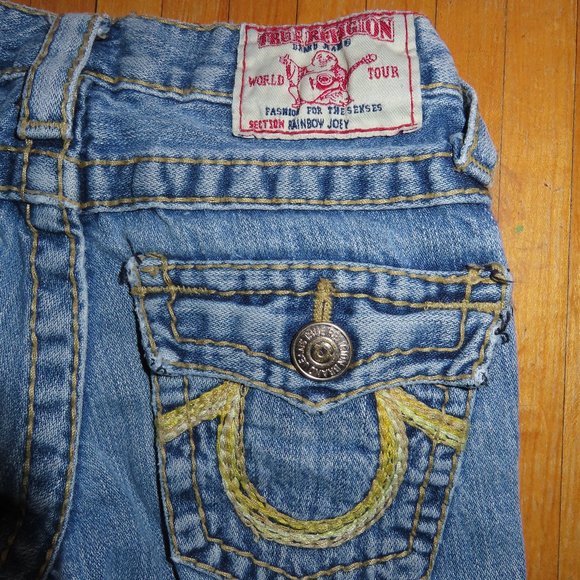 Vintage Y2K Rare True Religion Sunshine yellow Rainbow Joey flare boot Big T 6 - Picture 8 of 9